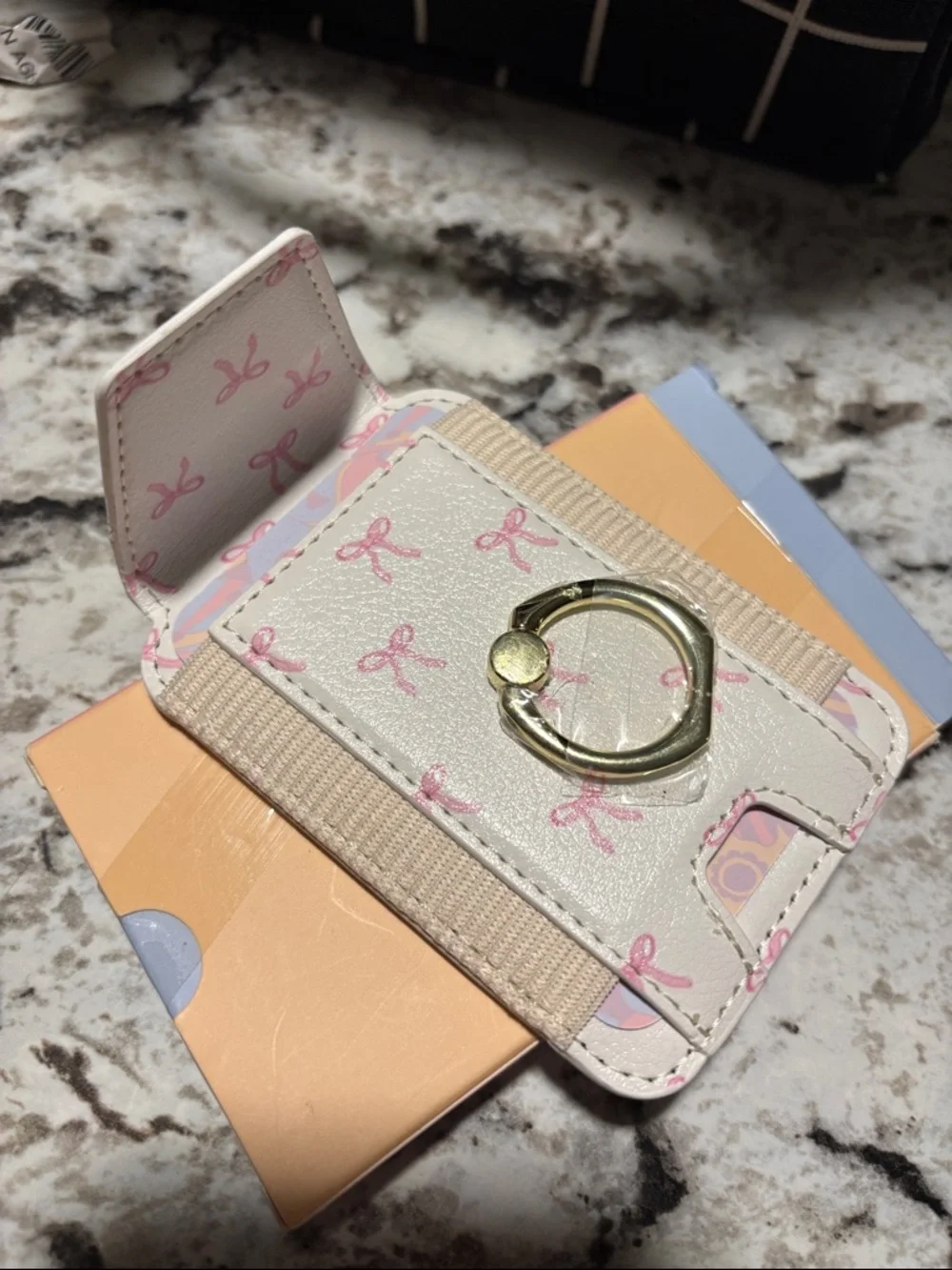 White Pink Bow Card Wallet with a phone Girp